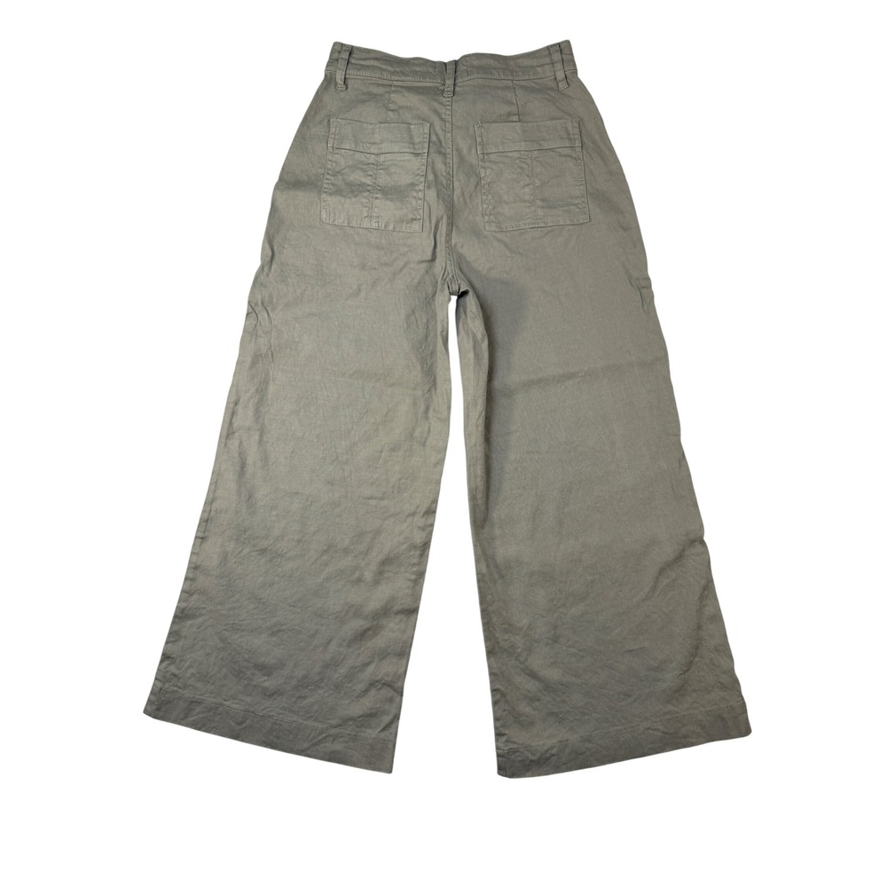 Evereve Sage Green Linen Blend Wide Leg Utility Pants Button Fly Size 26 - Picture 3 of 8